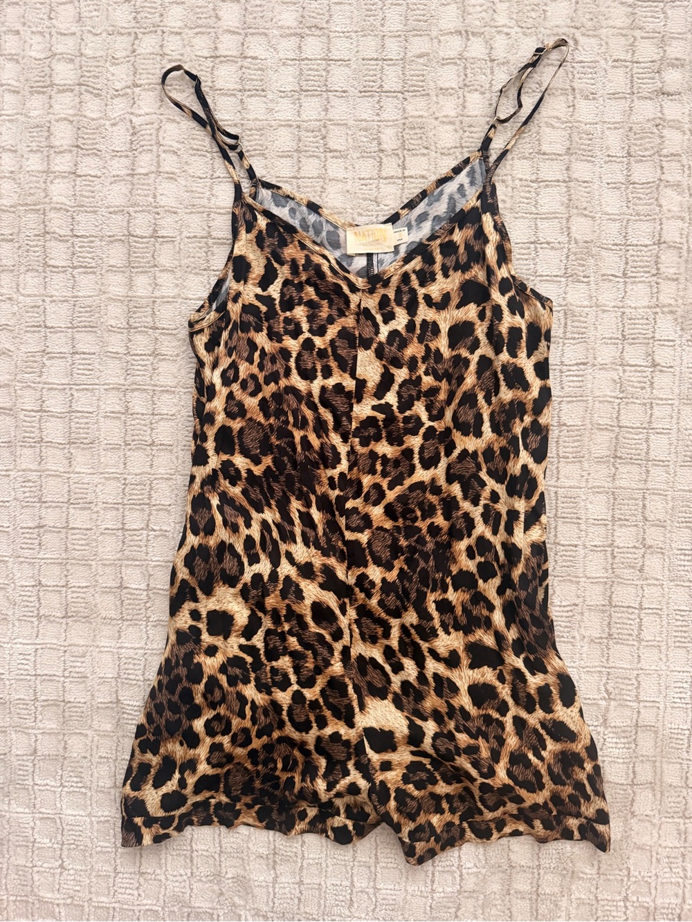 Nation LTD Satin-like Romper in an all-over leopard print pattern